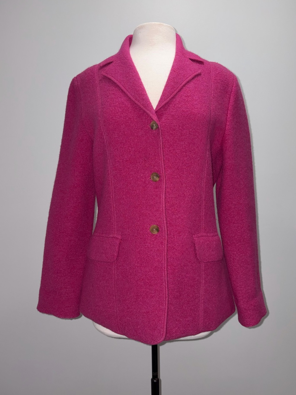 Lands End 12 Wool jacket Raspberry lapel collar pockets pink vintage